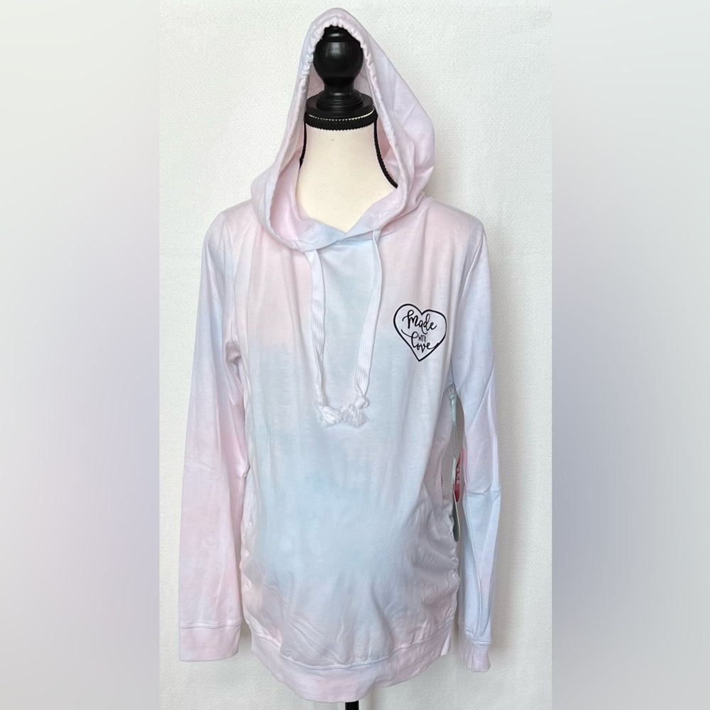 Angel Kiss Blue and Pink Tie Dye Made With Love Maternity Sweatshirt Size M